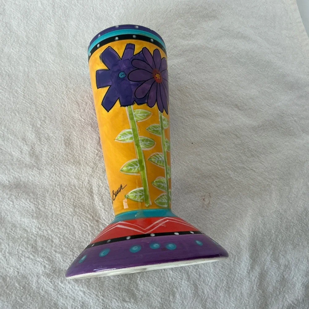 Bella Casa by Ganz Vintage Candlestick Holder Floral Hand Painted Ceramic 6 Inch